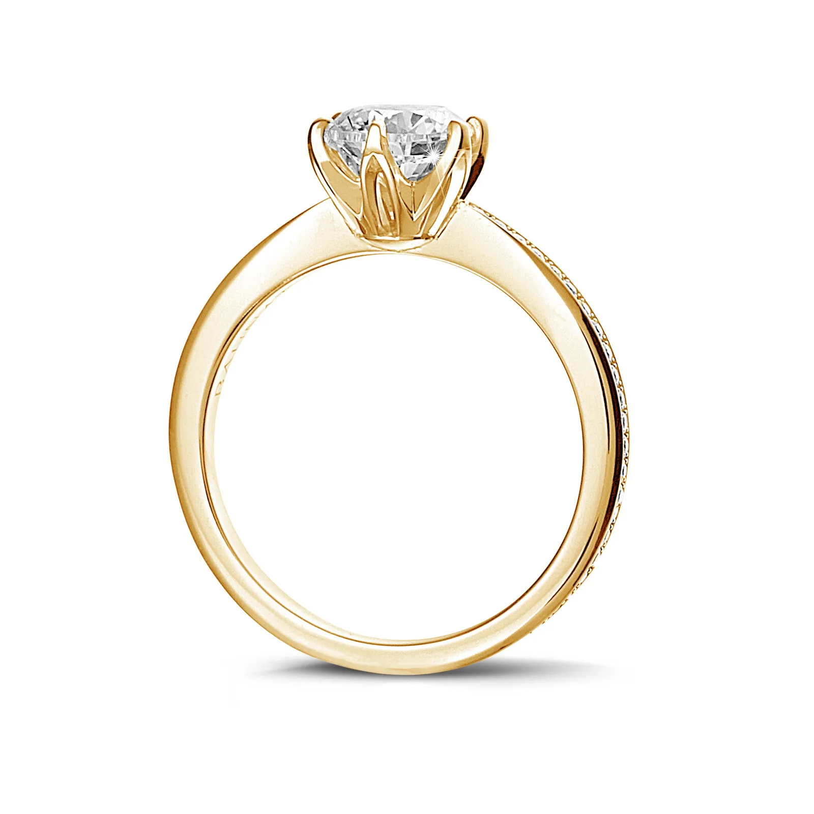 0.50 quilates anillo solitario en oro amarillo con diamantes en los lados 