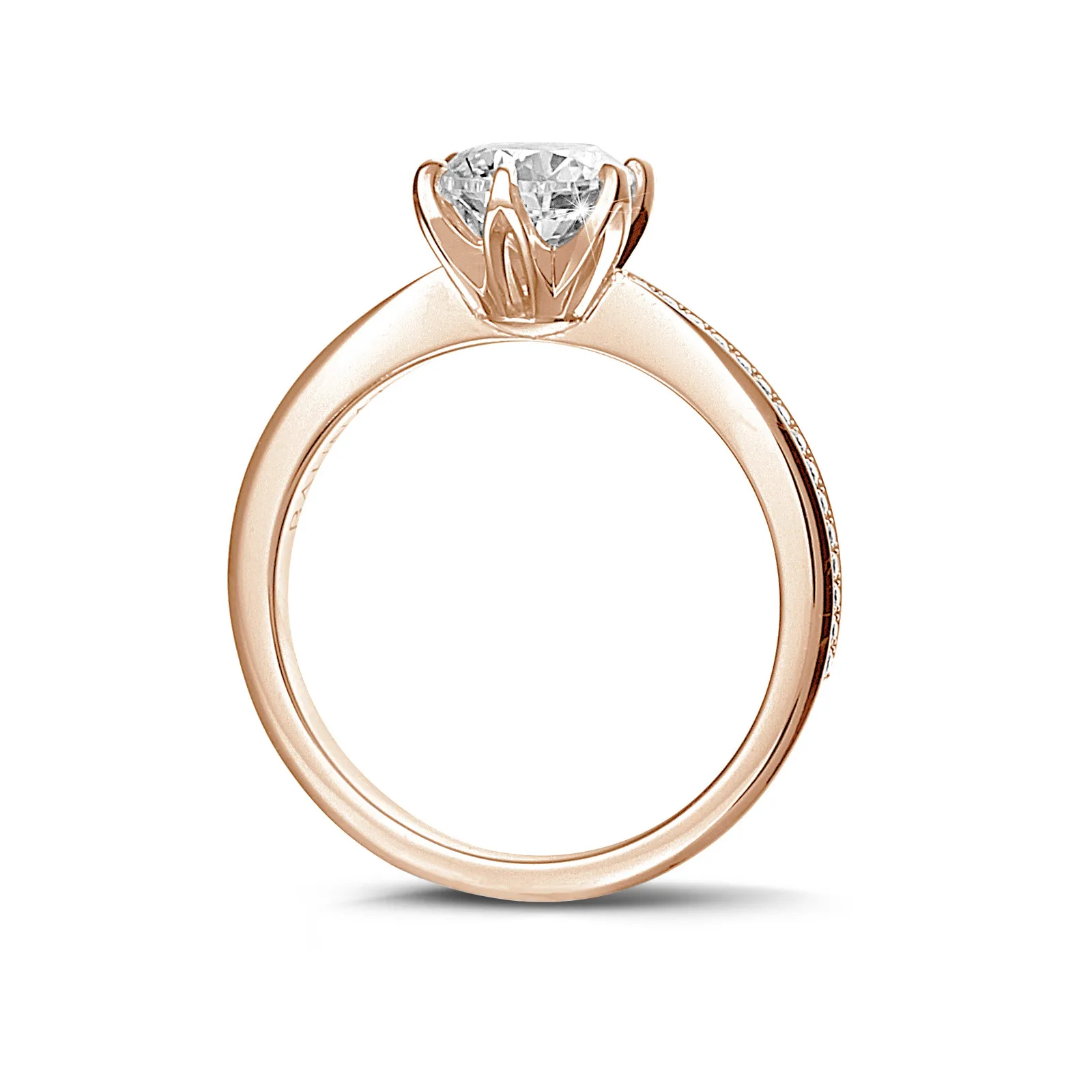 0.90 quilates anillo solitario en oro rojo con diamantes en los lados 