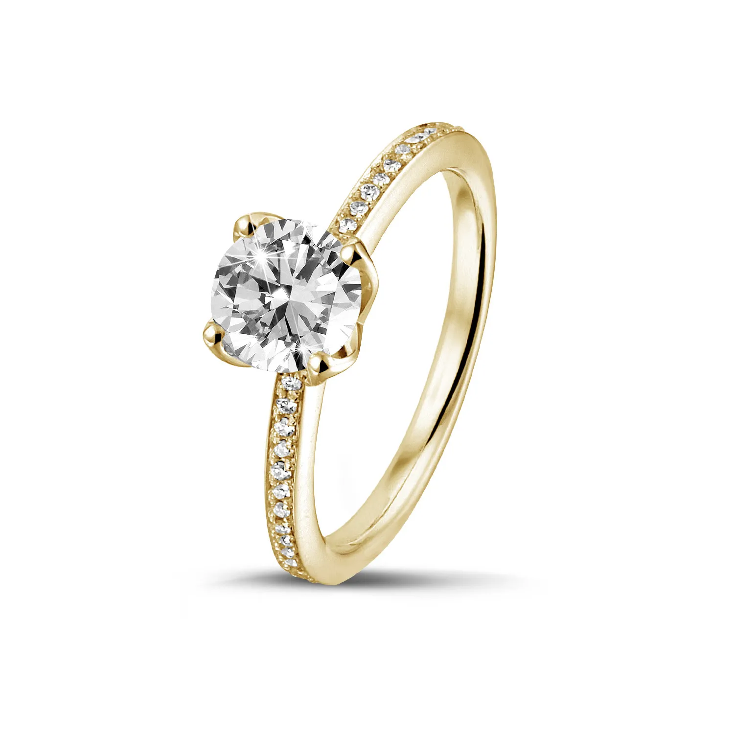2.50 quilates anillo solitario en oro amarillo con diamantes en los lados 