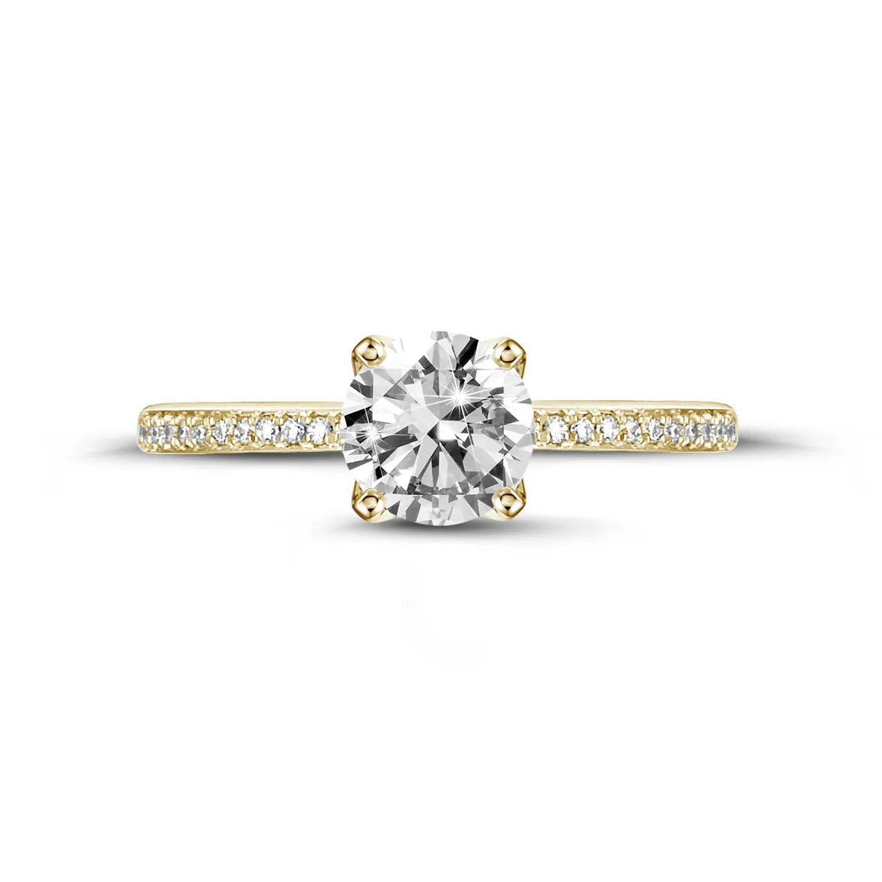 2.50 quilates anillo solitario en oro amarillo con diamantes en los lados 