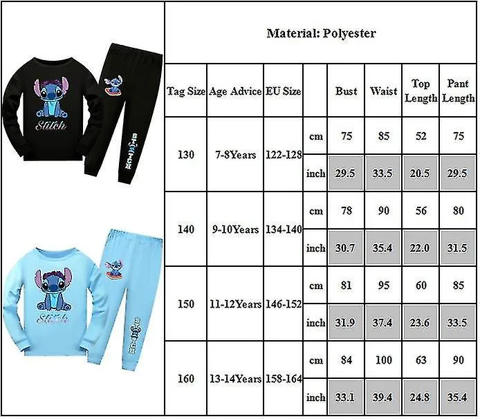 714 AñOS LILO STITCH NIñOS CONJUNTO DE PIJAMAS CAMISETA DE MANGA LARGA PANTALONES ATUENDO ROPA DE CASA ROPA DE DORMIR REGALOS