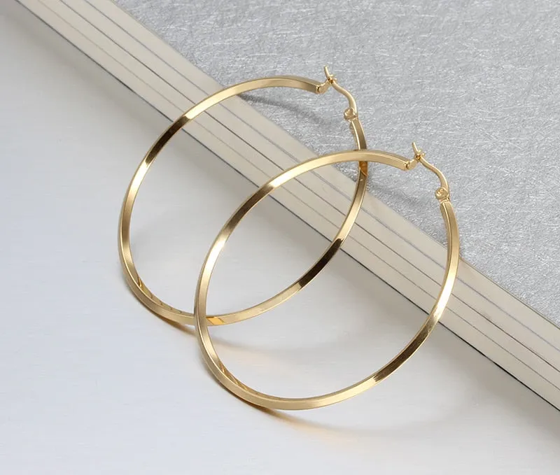 Aretes para mujeres Minimalist Large Hoop Earrings for Women, Anti Allergy Stainless Steel Big Circle Round Ear Gift Jewelry