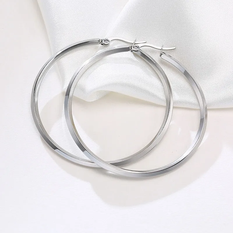 Aretes para mujeres Minimalist Large Hoop Earrings for Women, Anti Allergy Stainless Steel Big Circle Round Ear Gift Jewelry