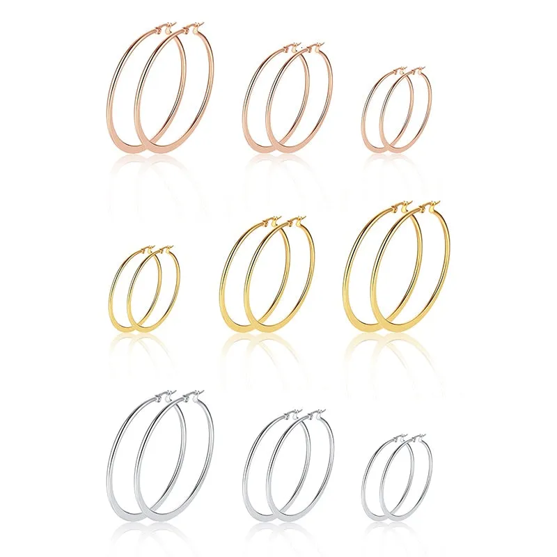 Aretes para mujeres Minimalist Large Hoop Earrings for Women, Anti Allergy Stainless Steel Big Circle Round Ear Gift Jewelry