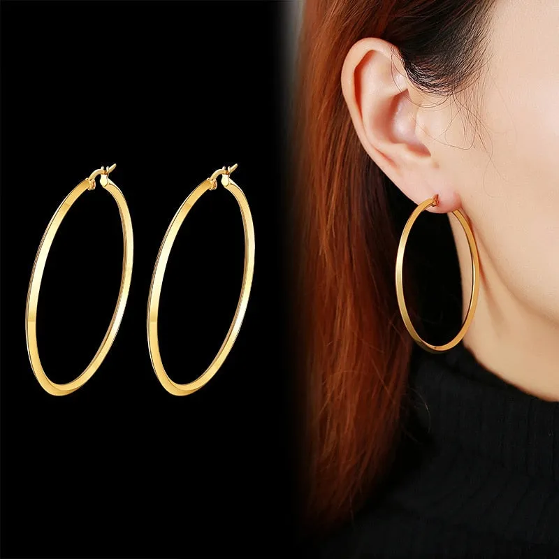 Aretes para mujeres Minimalist Large Hoop Earrings for Women, Anti Allergy Stainless Steel Big Circle Round Ear Gift Jewelry