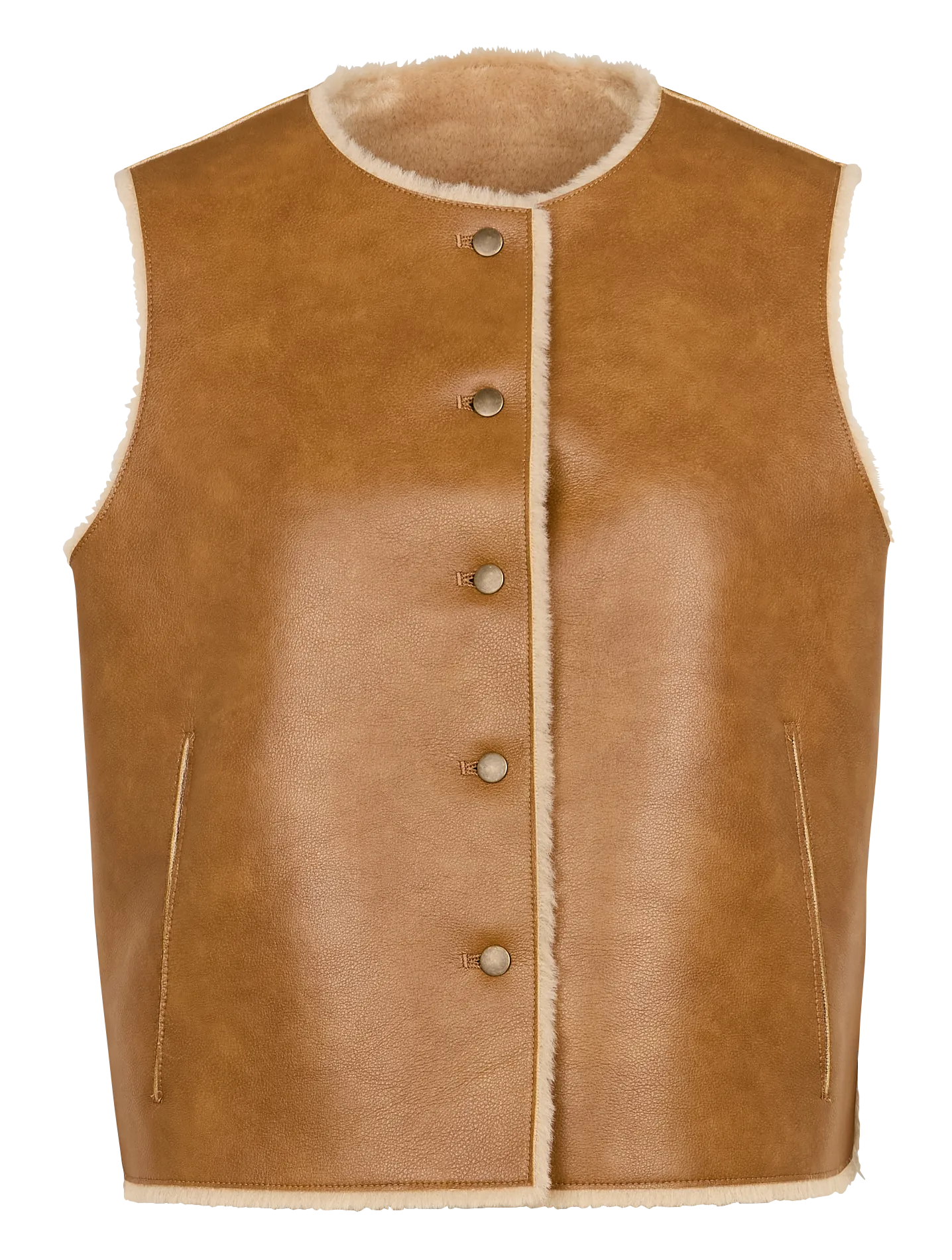 BROOKLYN BIS  CHAQUETA SIN MANGAS CON EFECTO PIEL EN BEIGE