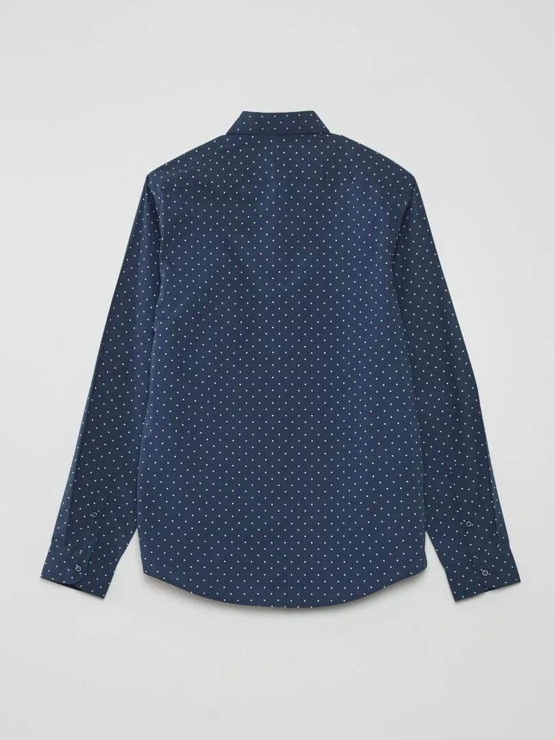 CAMISA REGULAR CON ESTAMPADO DE LUNARES  AZUL