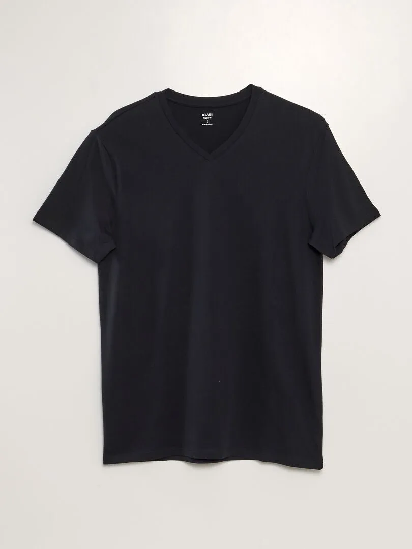 CAMISETA CON CUELLO DE PICO  NEGRO