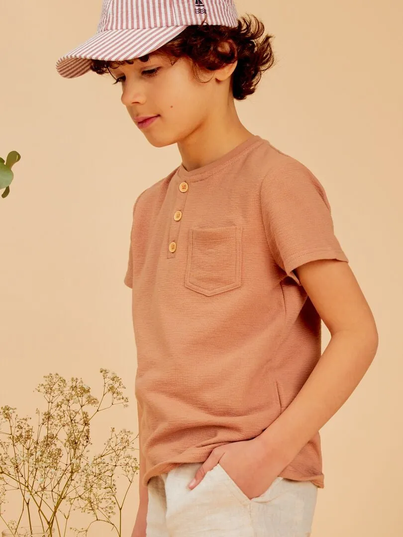 CAMISETA DE ALGODóN CON CUELLO PANADERO  MARRON