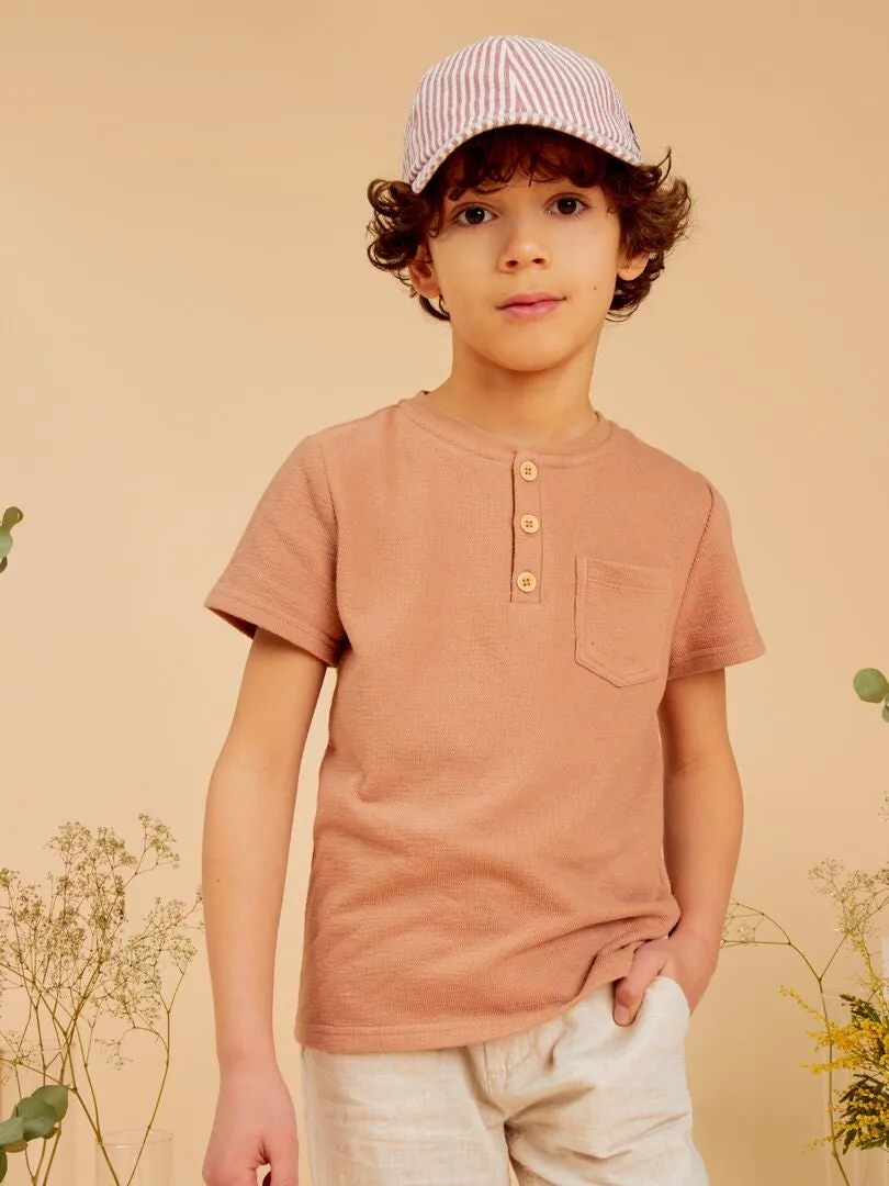 CAMISETA DE ALGODóN CON CUELLO PANADERO  MARRON