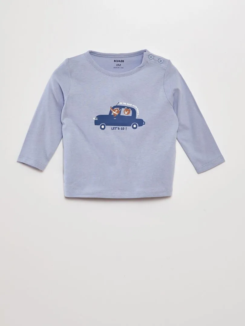 CAMISETA DE MANGA LARGA CON ESTAMPADO  AZUL