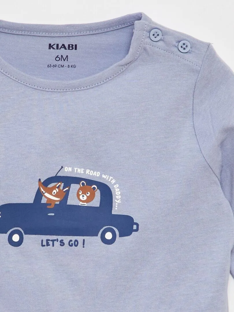 CAMISETA DE MANGA LARGA CON ESTAMPADO  AZUL