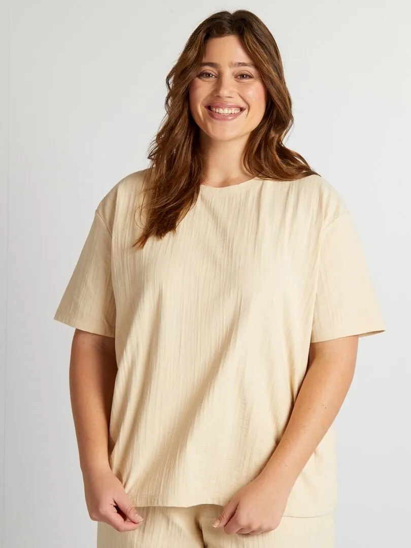CAMISETA ELáSTICA CON CUELLO REDONDO  BEIGE