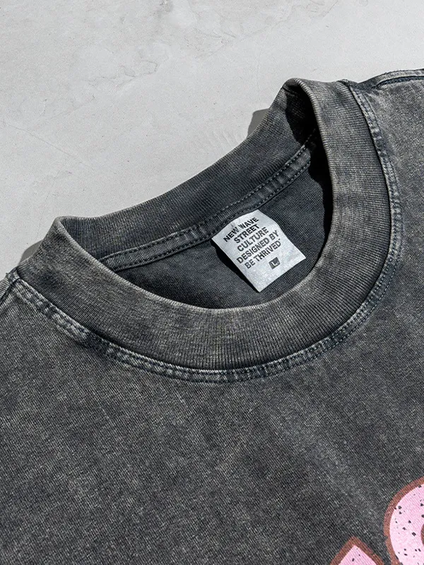 Camiseta holgada para adolescentes con estampado divertido lavada para niños y niñas