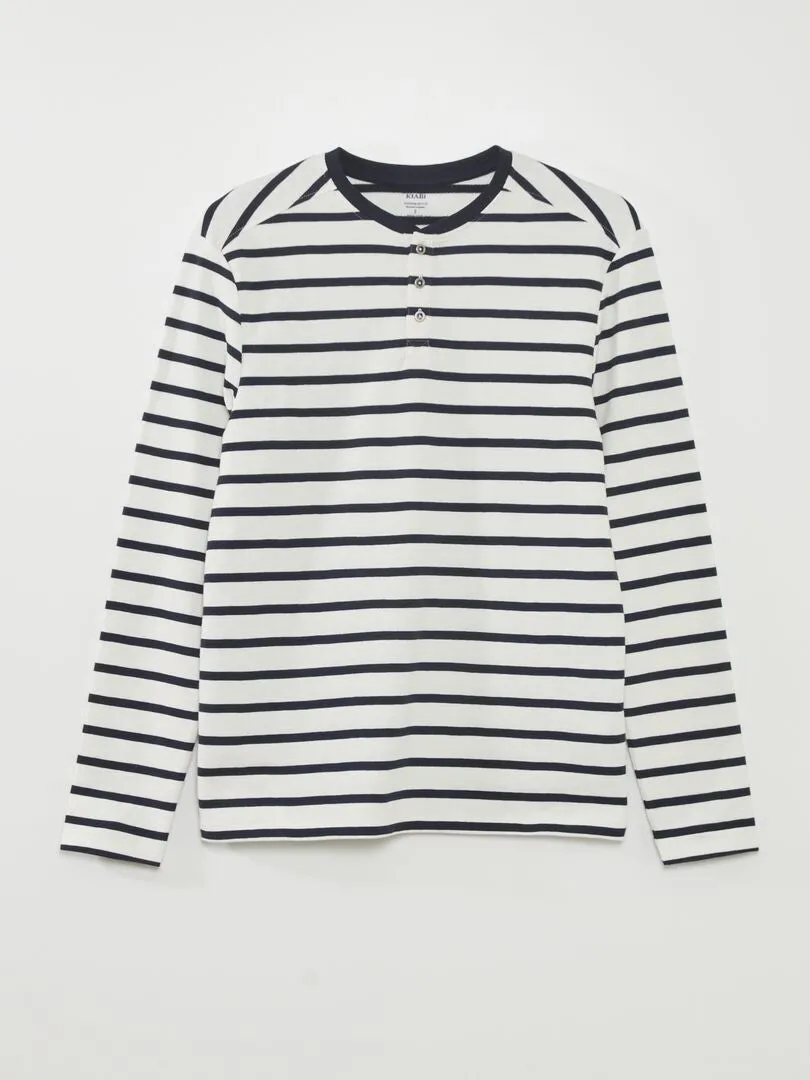 CAMISETA MARINERA CON CUELLO ABOTONADO  BEIGE