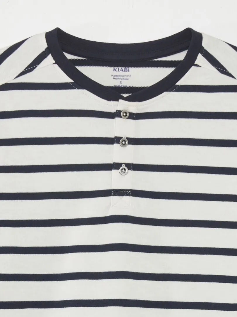 CAMISETA MARINERA CON CUELLO ABOTONADO  BEIGE