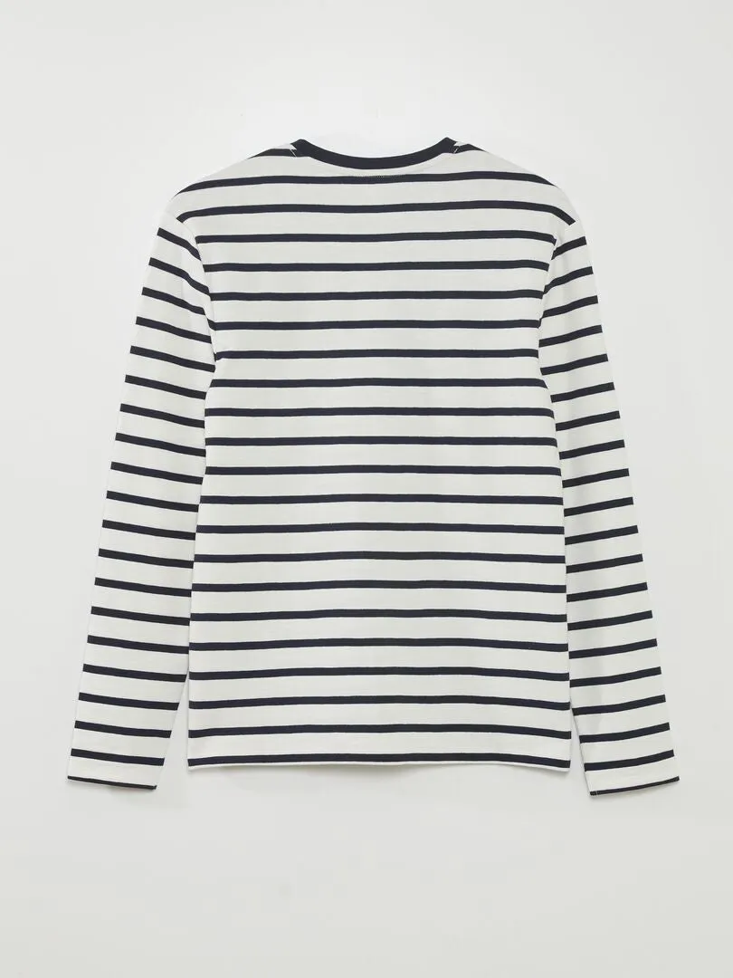 CAMISETA MARINERA CON CUELLO ABOTONADO  BEIGE