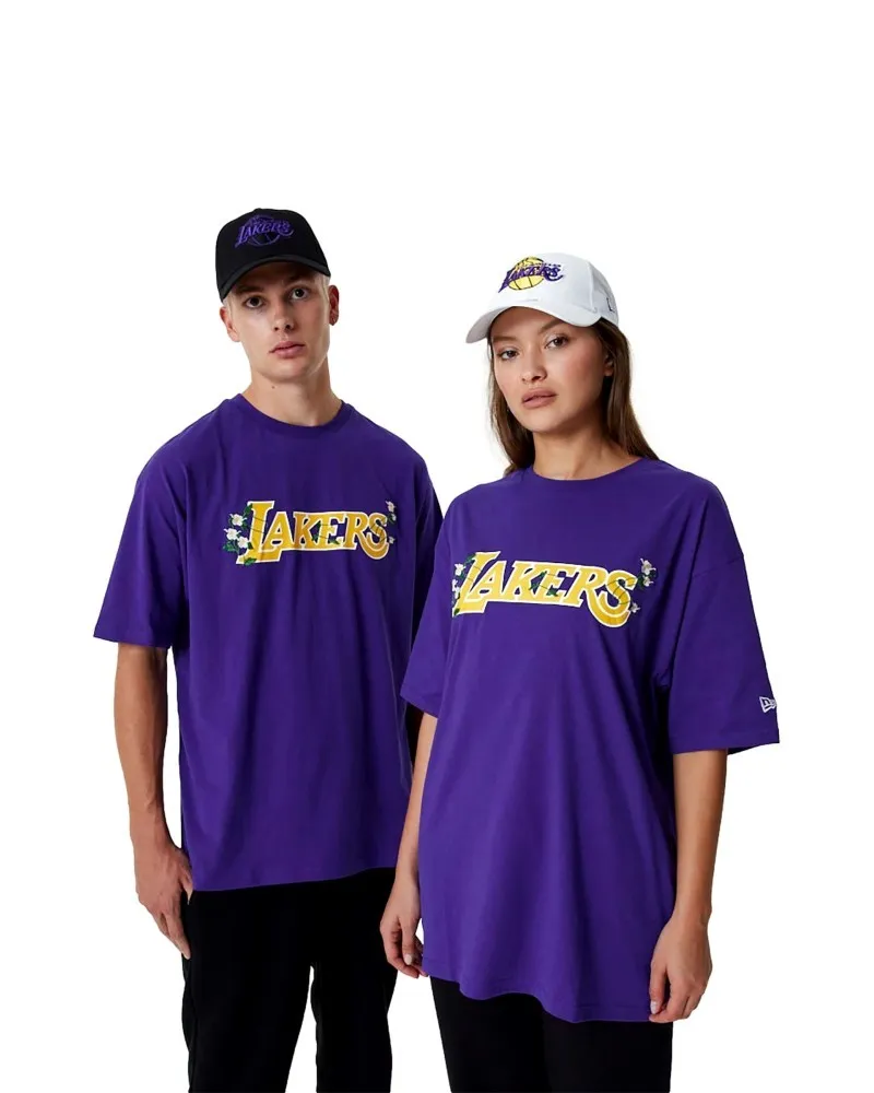 Camiseta new era morada lakers nba floral graphic os tee