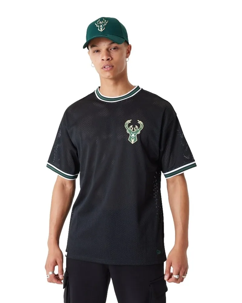 Camiseta new era negra bucks nba os mesh tee milbuc