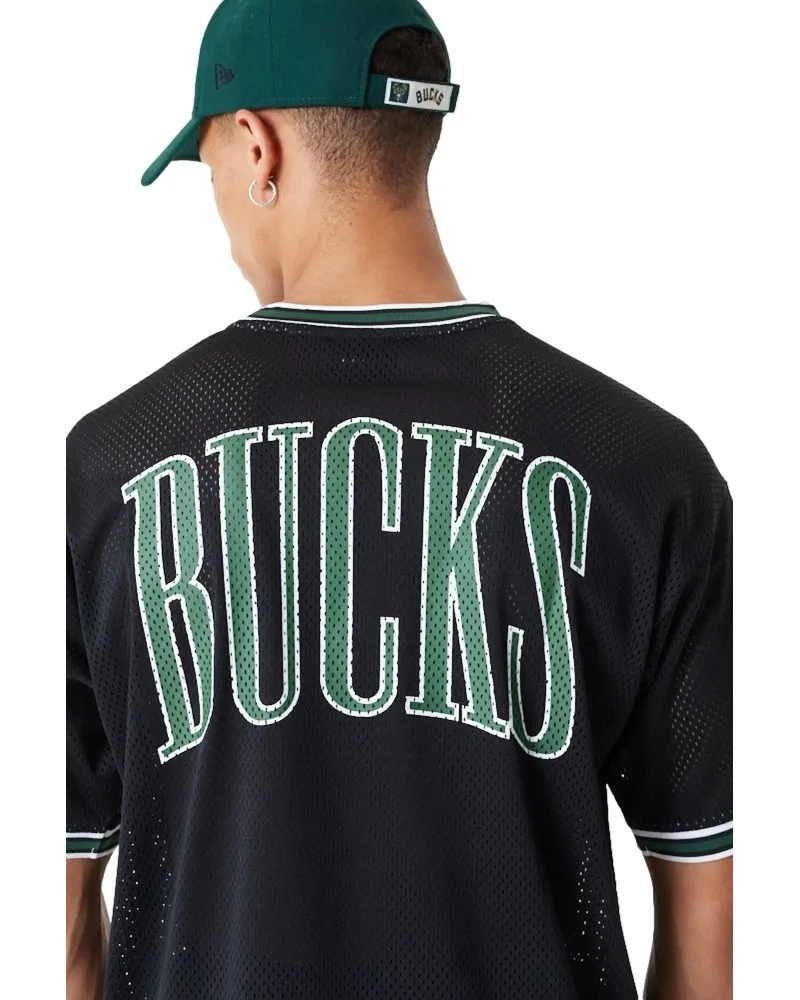 Camiseta new era negra bucks nba os mesh tee milbuc