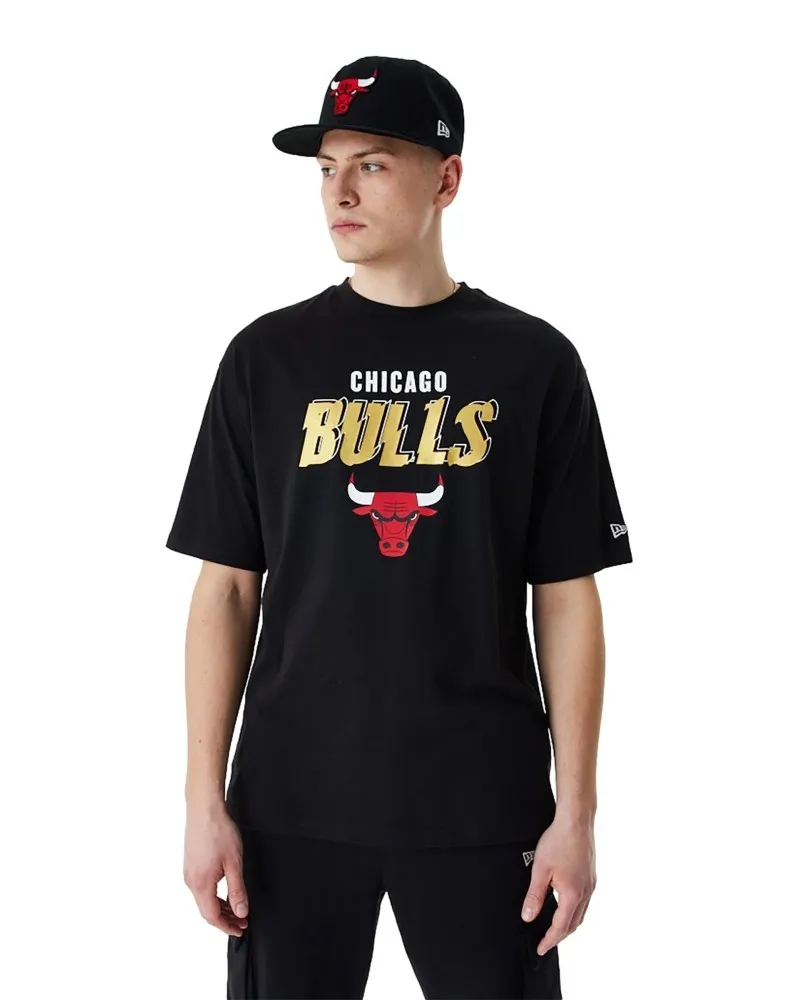 Camiseta new era negra bulls team script os tee chibul