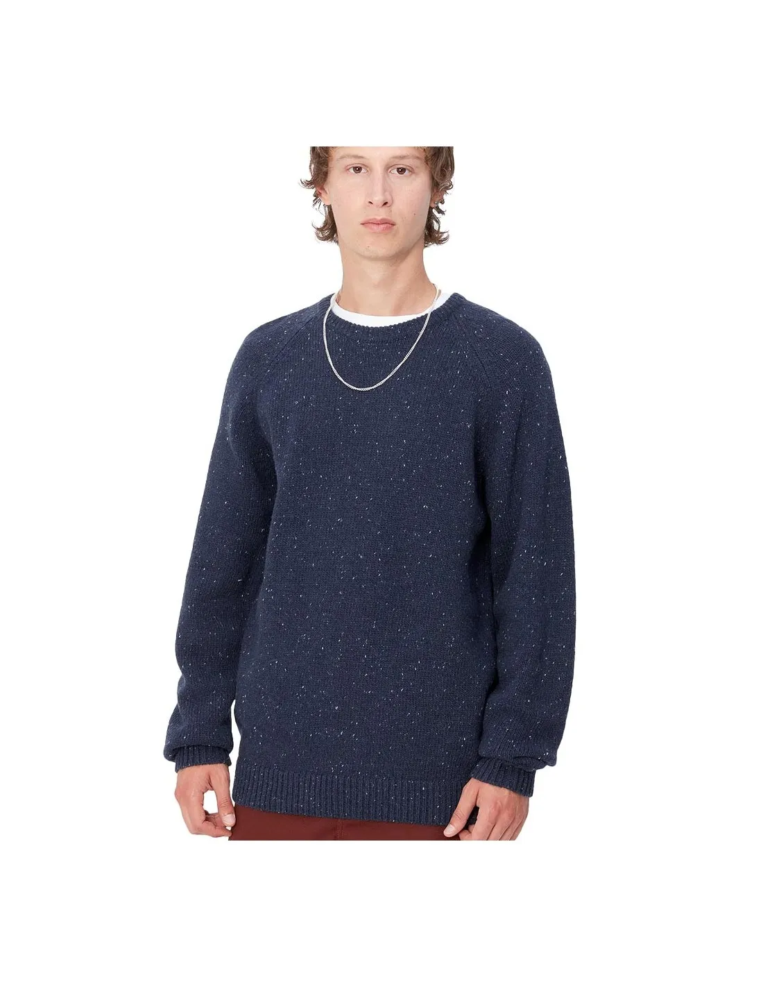 CARHARTT WIP ANGLISTIC SWEATER SPECKLED AIR FORCE BLUE