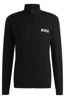 Chaqueta con cremallera de felpa de algodón con logo en contraste