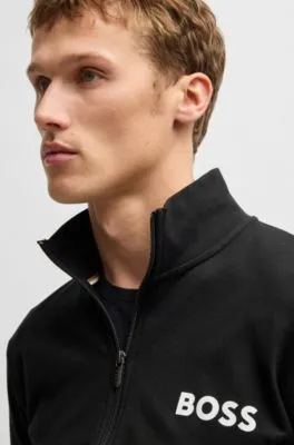 Chaqueta con cremallera de felpa de algodón con logo en contraste