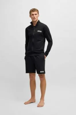 Chaqueta con cremallera de felpa de algodón con logo en contraste