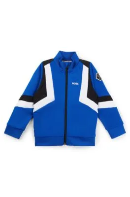 Chaqueta con cremallera para niños con rayas y detalles de logo