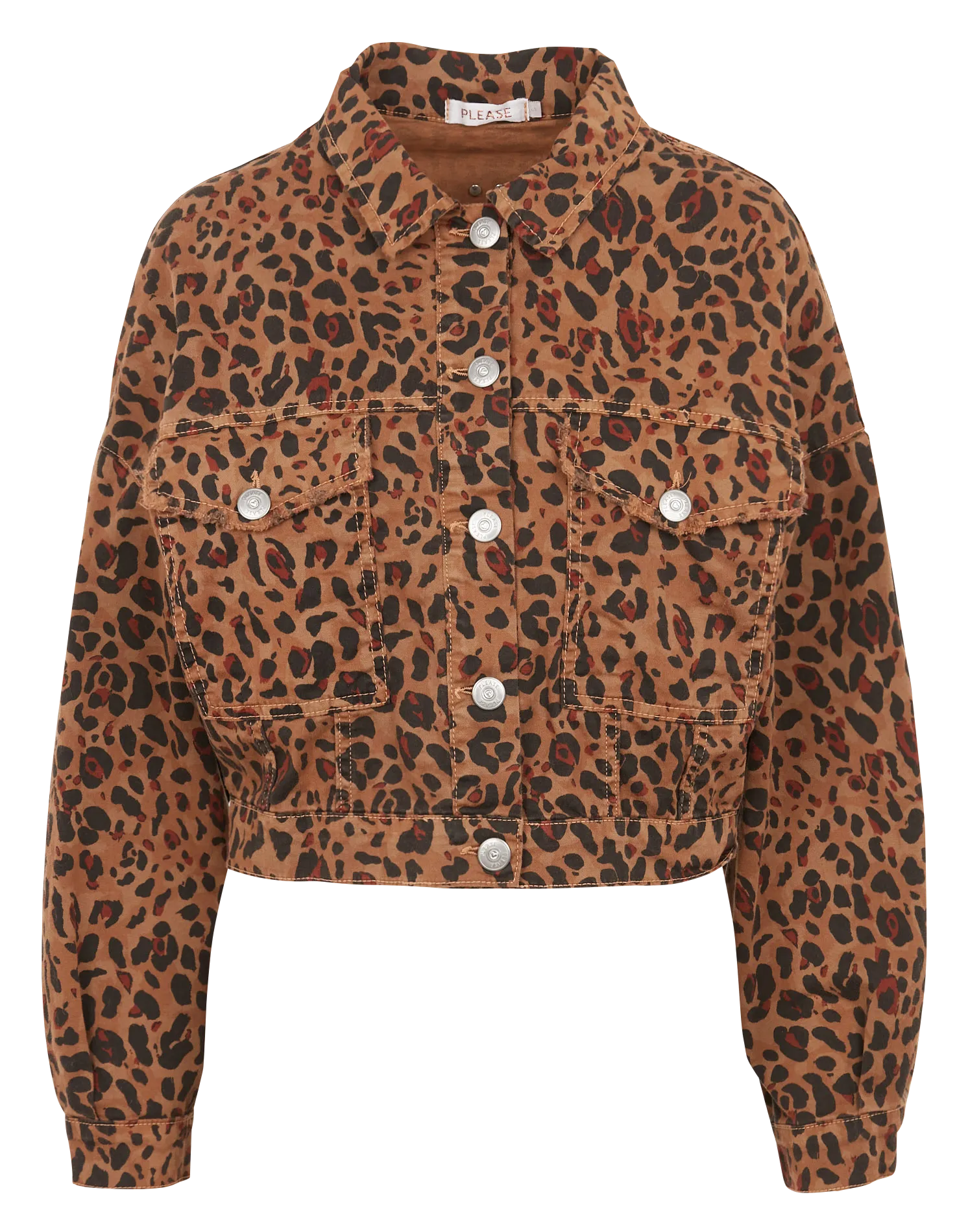 Chaqueta corta de algodón con estampado de leopardo en marron