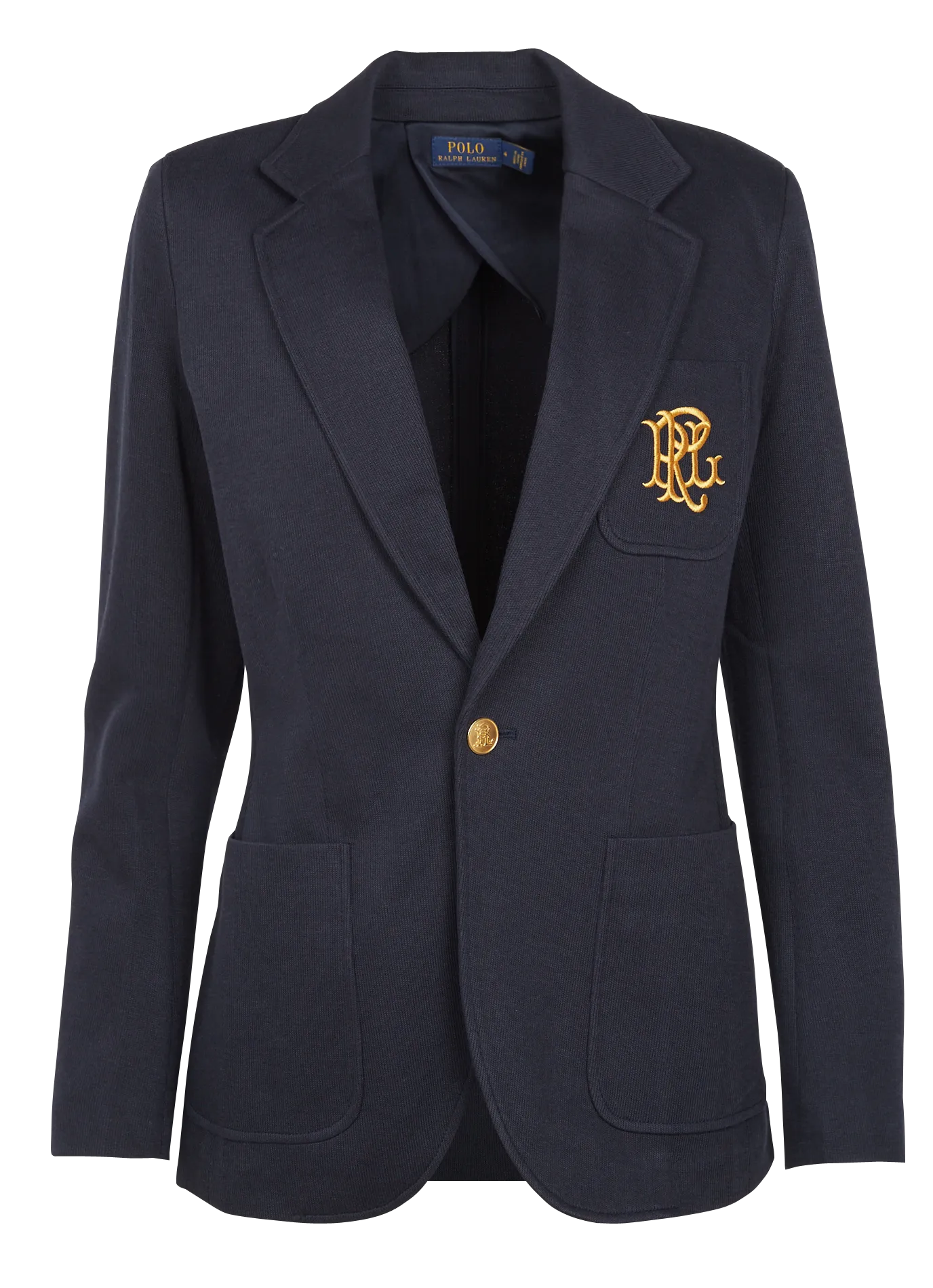 Chaqueta de mezcla de algodón con cuello sastre bordada en azul