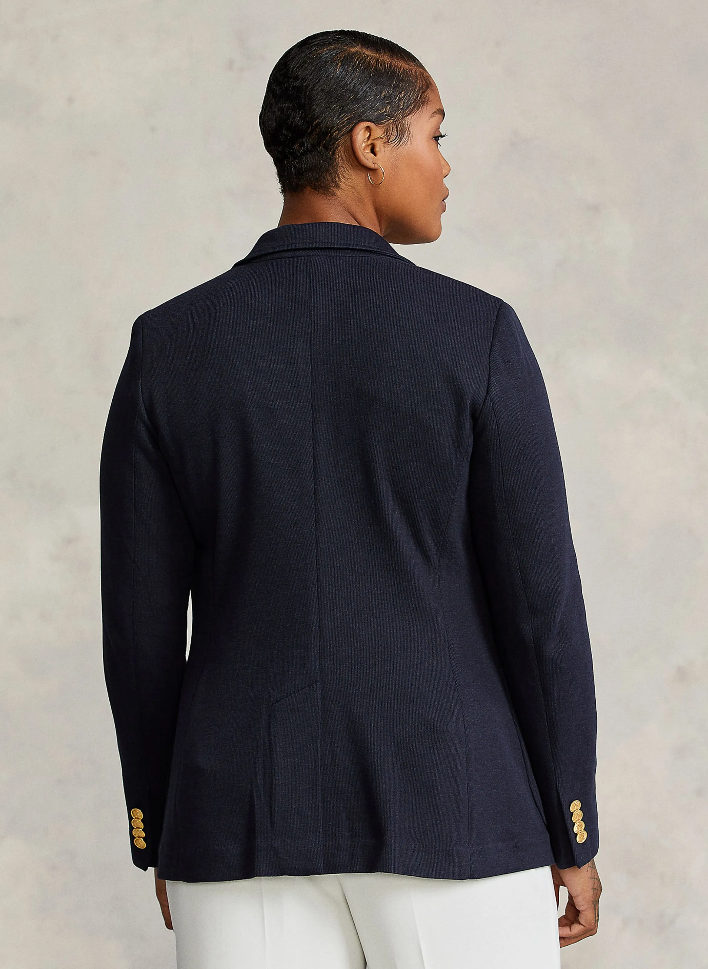 Chaqueta de mezcla de algodón con cuello sastre bordada en azul