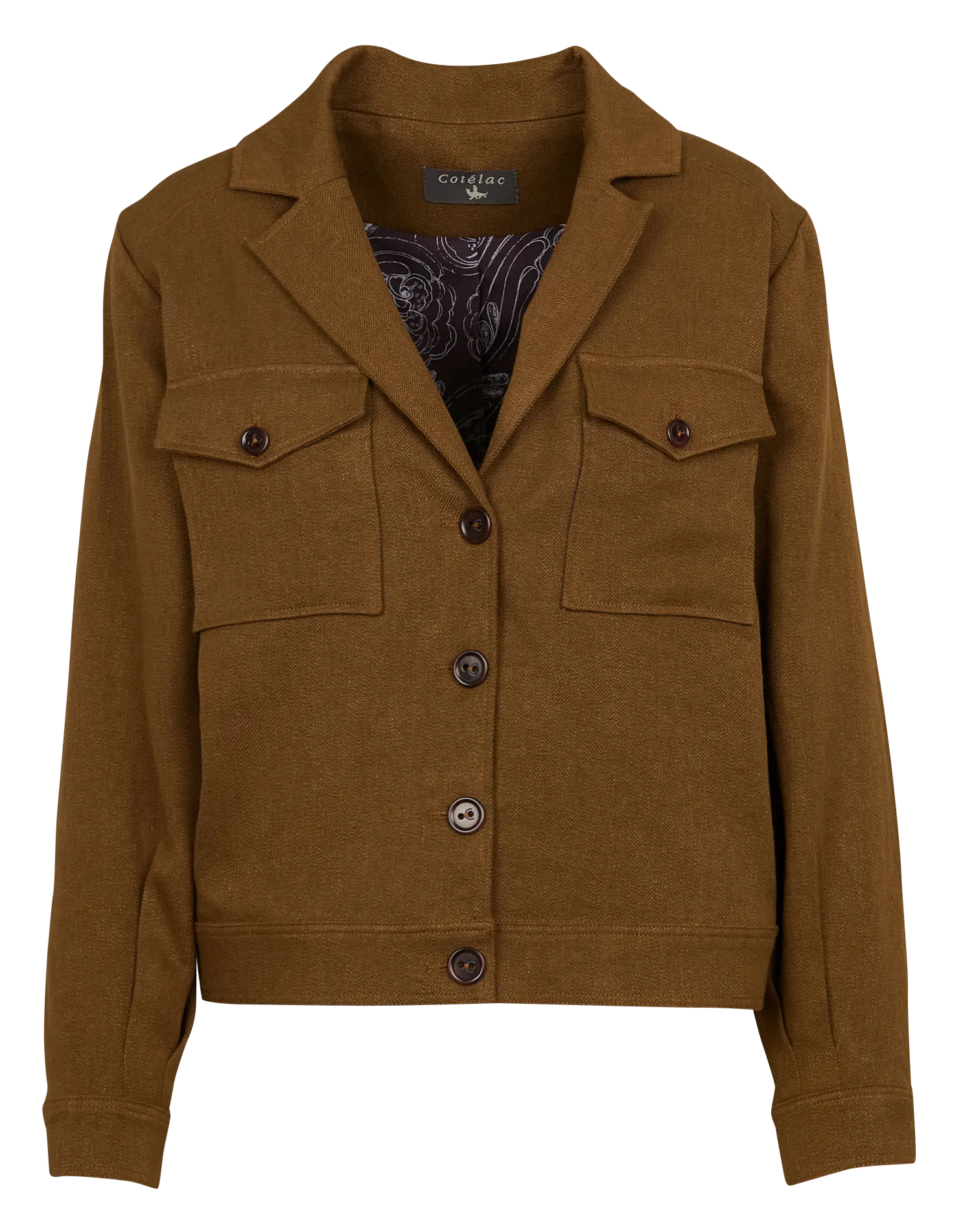 Chaqueta recta de lino mezclado en marron