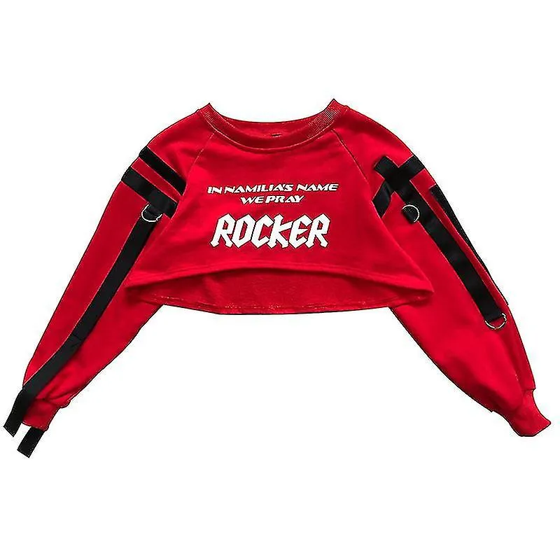 Chicas Hip Hop Ropa Tops Rojas Pantalones Negros Monos Casuales Street Dance Wear Jazz Performance Ropa Hip Hop Niños Usan Bl530