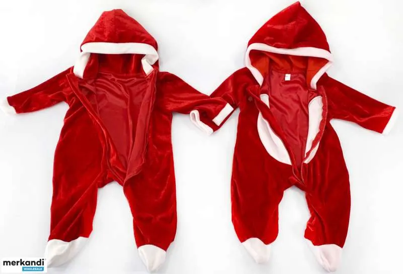 Compre 160 piezas de mono navideño para bebés niños rojo / blanco ropa para niños, textiles al por mayor existencias restantes