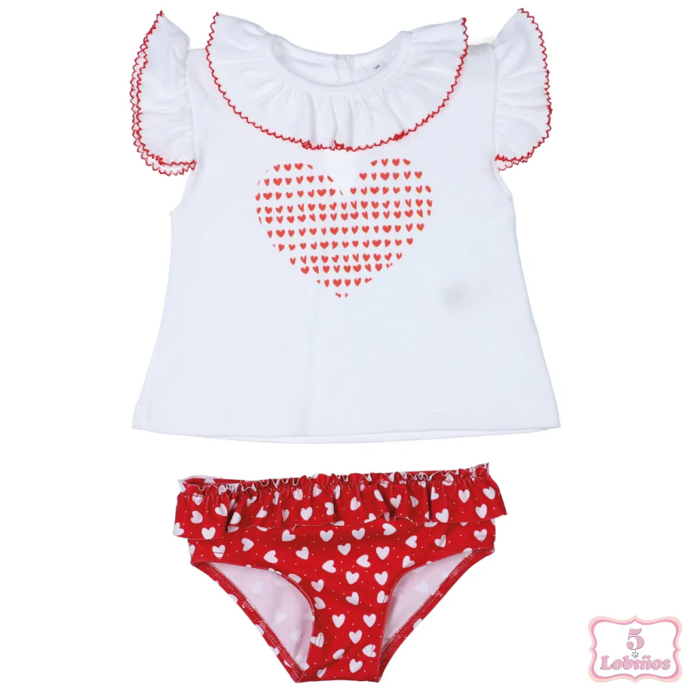 CONJUNTO BAÑO BEBÉ NIÑA CORAZONES Popys