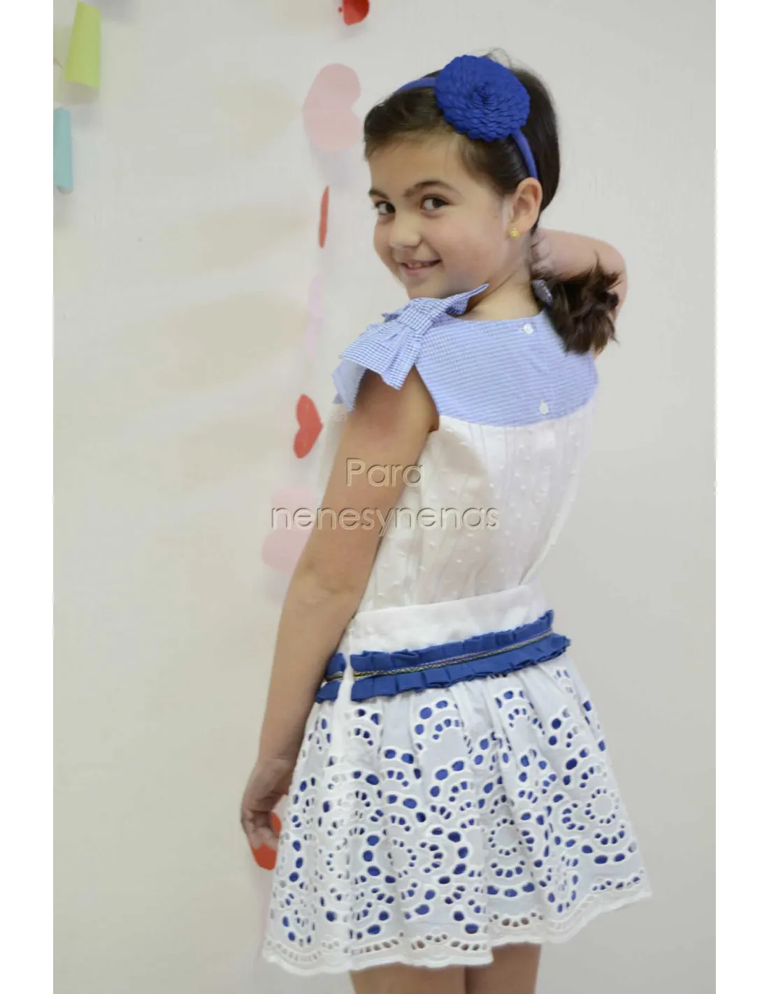 Conjunto de niña vichy añil con camisa y falda Foque