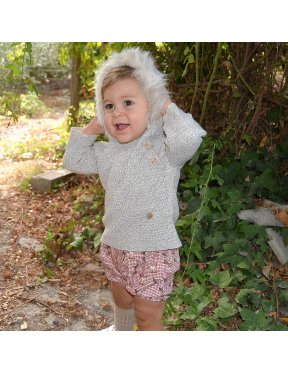 Conjunto dos piezas bebé Fox cuadros capucha de Popys invierno