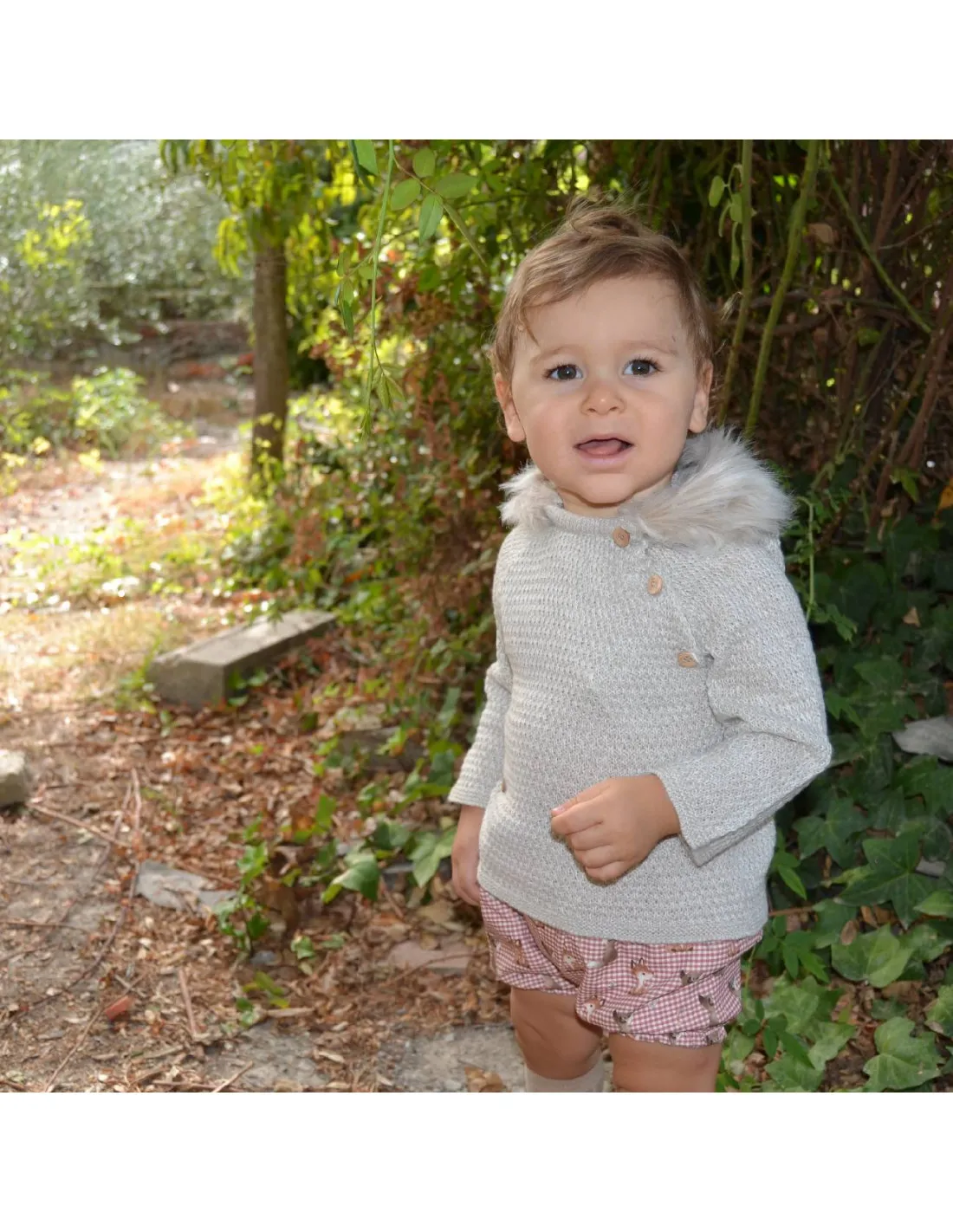 Conjunto dos piezas bebé Fox cuadros capucha de Popys invierno