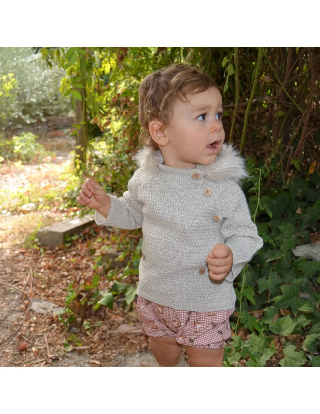 Conjunto dos piezas bebé Fox cuadros capucha de Popys invierno