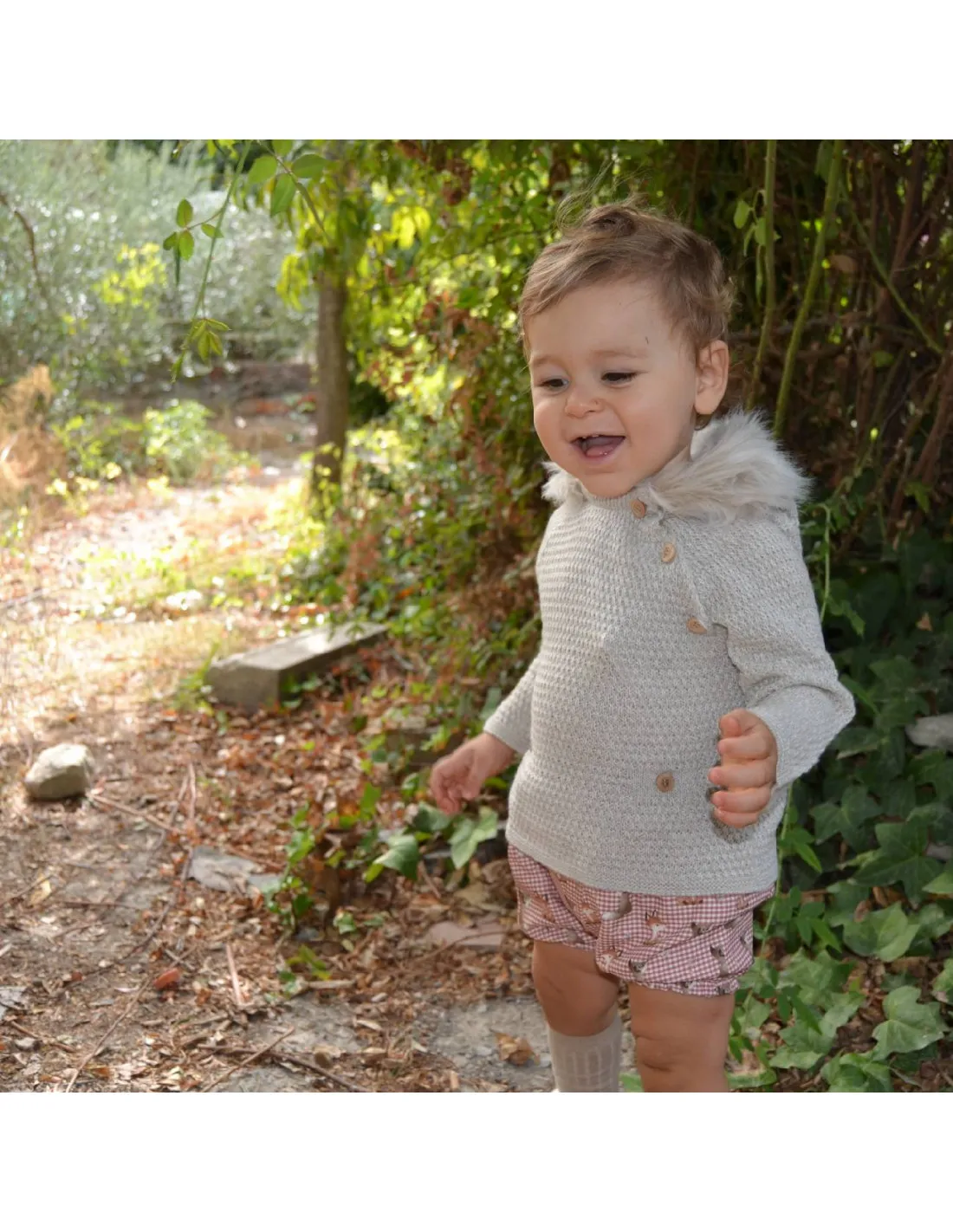 Conjunto dos piezas bebé Fox cuadros capucha de Popys invierno
