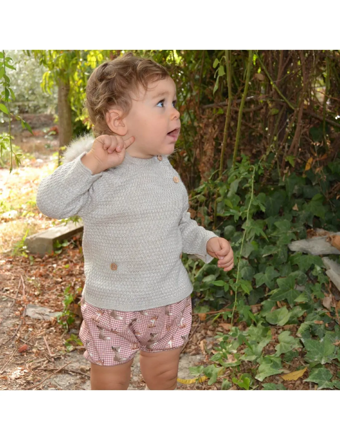 Conjunto dos piezas bebé Fox cuadros capucha de Popys invierno