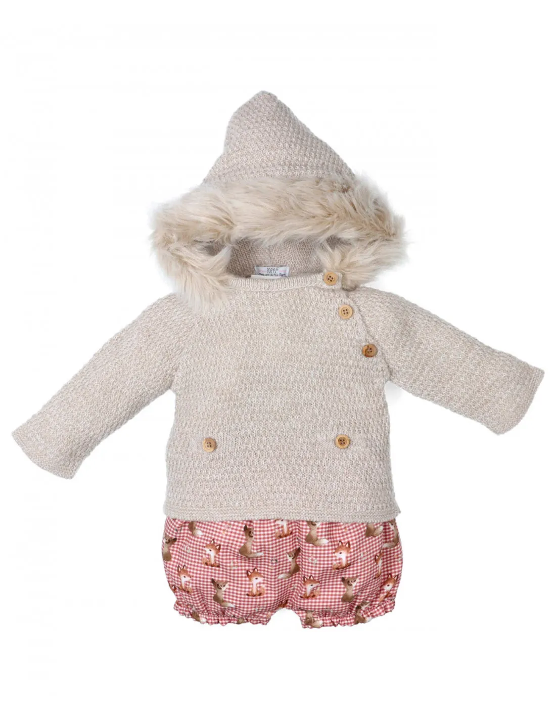 Conjunto dos piezas bebé Fox cuadros capucha de Popys invierno