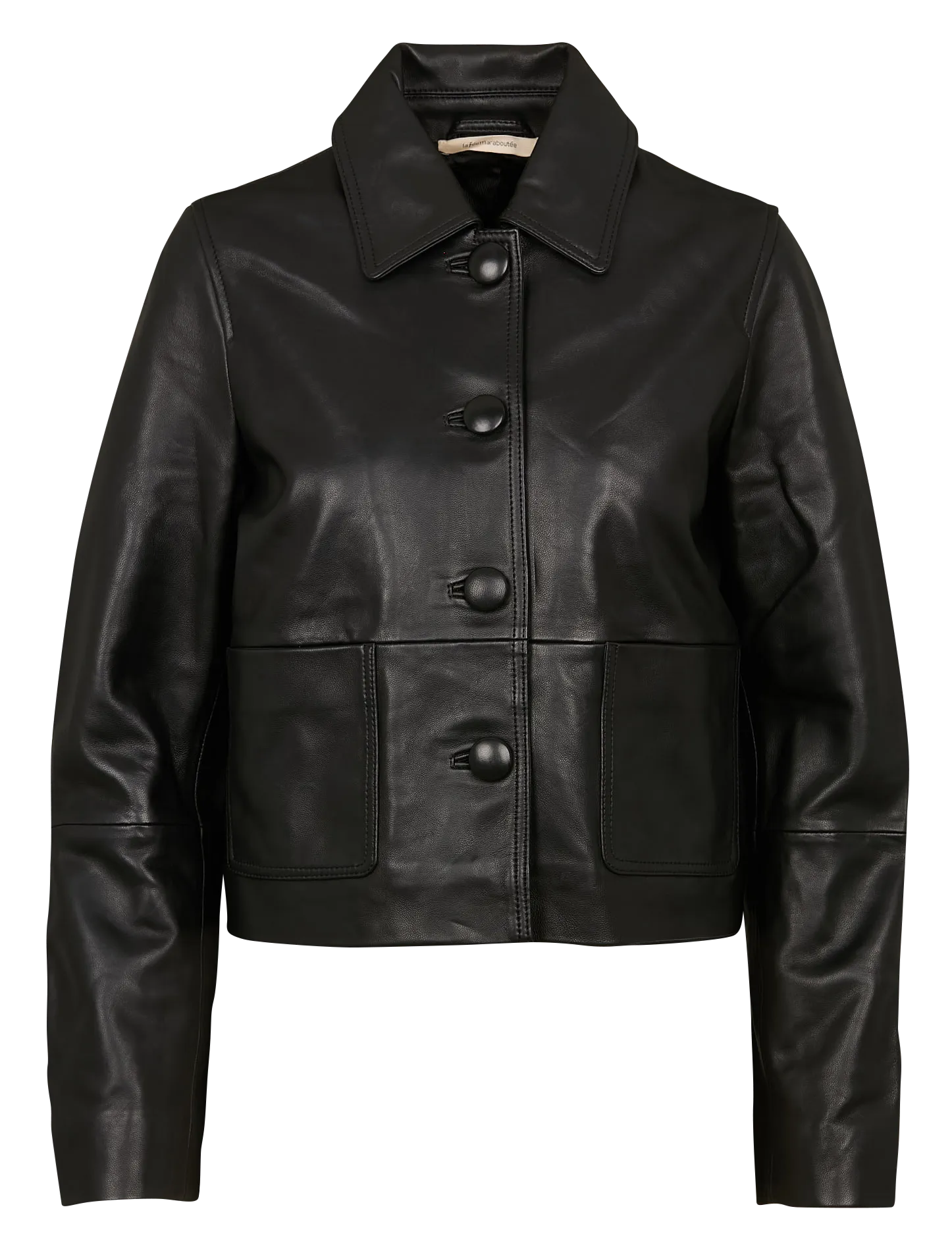LA FEE MARABOUTEE Chaqueta de cuero recta con cuello clásico en negro