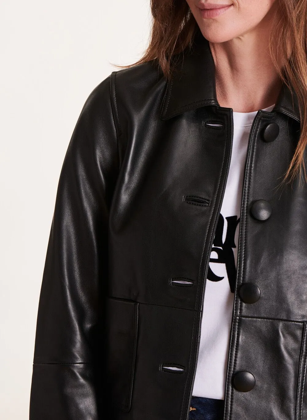 LA FEE MARABOUTEE Chaqueta de cuero recta con cuello clásico en negro