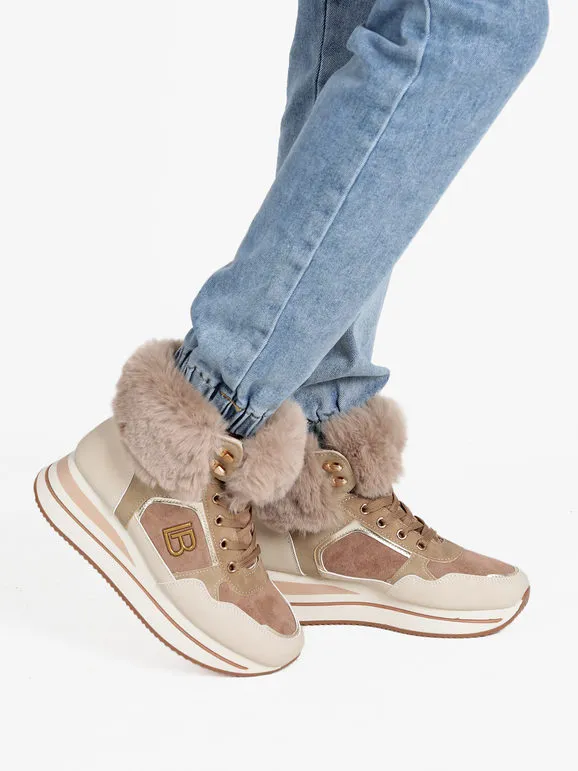 Laura Biagiotti Zapatillas altas de mujer con tobillera de pelo ecológico.