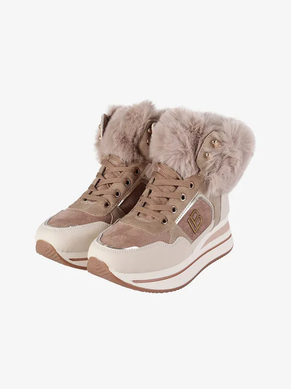 Laura Biagiotti Zapatillas altas de mujer con tobillera de pelo ecológico.