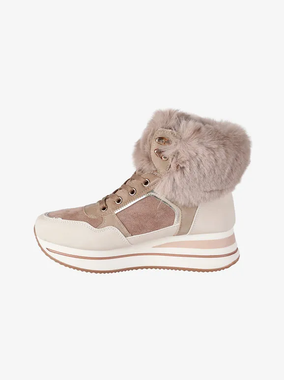 Laura Biagiotti Zapatillas altas de mujer con tobillera de pelo ecológico.