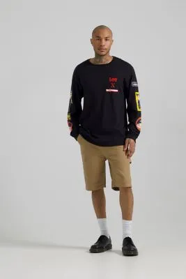 Lee BE@BRICK Patchwork Long Sve Relaxed Fit Tee "Washed Black"